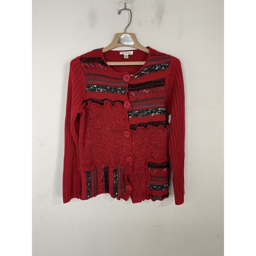 Coldwater Creek Womens Red Sequin Knit‎ Cardigan Sweater M 10-12